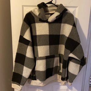 cozy teddy sherpa buffalo check hoodie womens XL